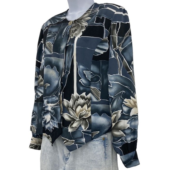 Vintage Button Up Long Sleeve Blue Black Blouse Jacket Womens Small Bora Bora - Picture 5 of 12